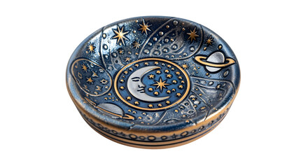 Fototapeta premium Clay charm dish with celestial designs, isolated on white background