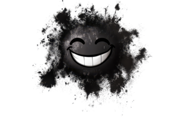 Smiling face emoticon graffiti with black background found on an urban wall reflecting creativity and street art culture in a vibrant neighborhood