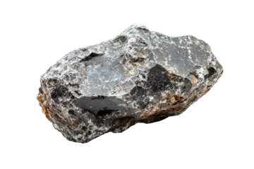 Unique meteor rock display on white background showcasing its distinct features and surface texture