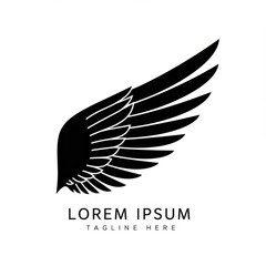 Obraz premium Detailed black silhouette of a single majestic angel wing with intricate feather details isolated on white background