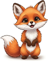 Obraz premium Adorable Fox Cub Illustration Standing Upright A Cute Cartoon Character with a Playful Expression and Bright Eyes