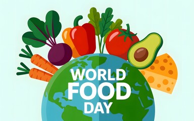 World food day celebration with fresh produce and globe illustration