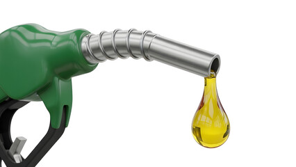 Fuel nozzle gasoline pump with dripping fuel drop petrol station gas station energy economy price 100 characters on transparent background