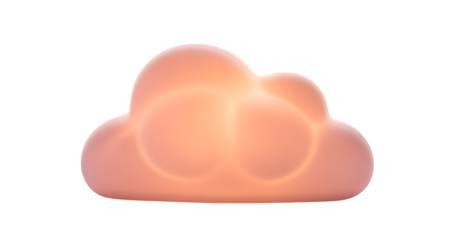 Cloud-shaped night light in muted pink, isolated on white background