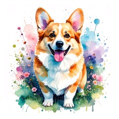 Watercolor Corgi Sticker Illustration in Cute Chubby Pose