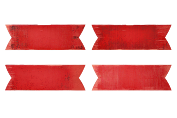 Set of red banner ribbons displayed on a dark background for decoration or announcement purposes in various shapes and textures