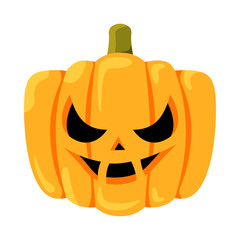 Evil Pumpkin Halloween cartoon illustration. Jack o lantern expression face decoration in horror festival. Scary October event ghost head character vector icon. Death Halloween party trick or treat.