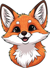 Adorable Fox Portrait with Expressive Eyes and Playful Smile Charming Cartoon Character Head Depicting Joy and Cuteness