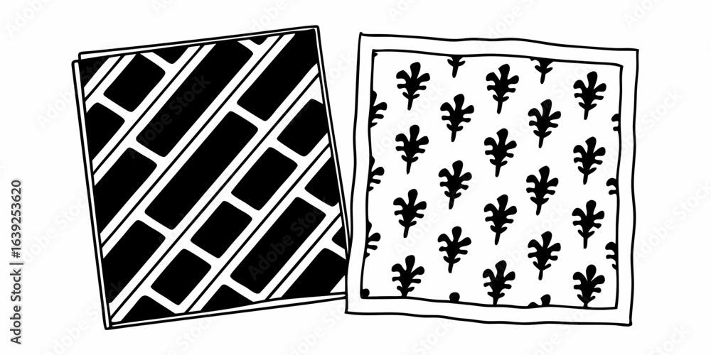 Poster two square patterns with black and white designs one with bricks and one with floral shapes design