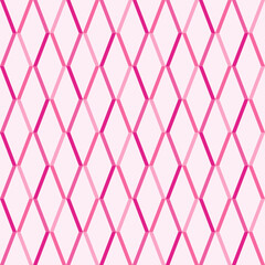 Fototapeta premium Geometric rhombus seamless pattern in pink colours on a light pink background. Vector diamond background. 
