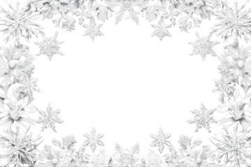 Delicate white snowflake border frame perfect for winter-themed designs, greeting cards, and holiday decorations featuring intricate details isolated on a bright background