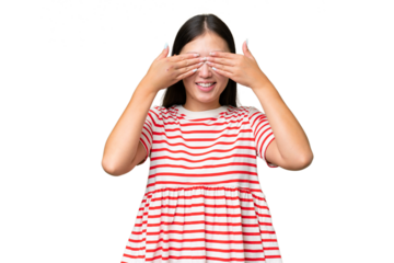 Young Asian woman over isolated background making stop gesture with her hand to stop an act