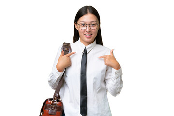 Young Asian business woman over isolated background with surprise facial expression