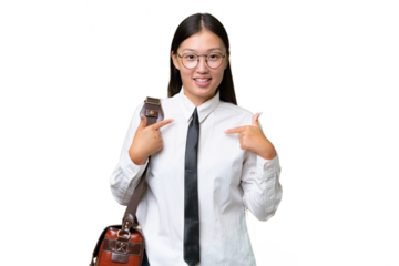 Young Asian business woman over isolated background with surprise facial expression