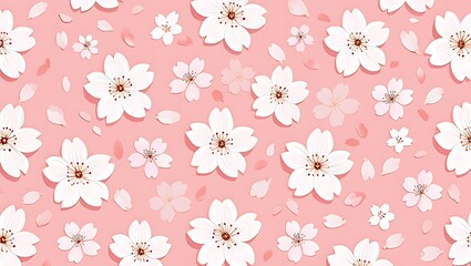 Delicate Cherry Blossom Floral Pattern with White Flowers and Pink Background for Springtime Celebrations and Feminine Designs