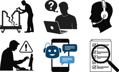 Collection of business and technology icons communication