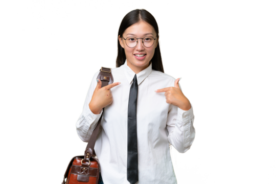 Young Asian business woman over isolated background with surprise facial expression