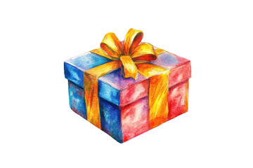 Obraz premium Gift box illustration with watercolor effect featuring vibrant colors and a beautiful bow, perfect for celebrations and special occasions