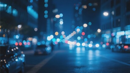 Blurred Night Cityscape with Illuminated Streets and Vehicles