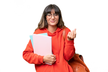 Young student caucasian woman over isolated background making money gesture