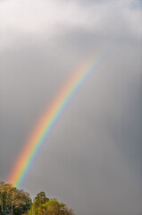Fototapeta premium Rainbow over Blue lake with cloudy sky