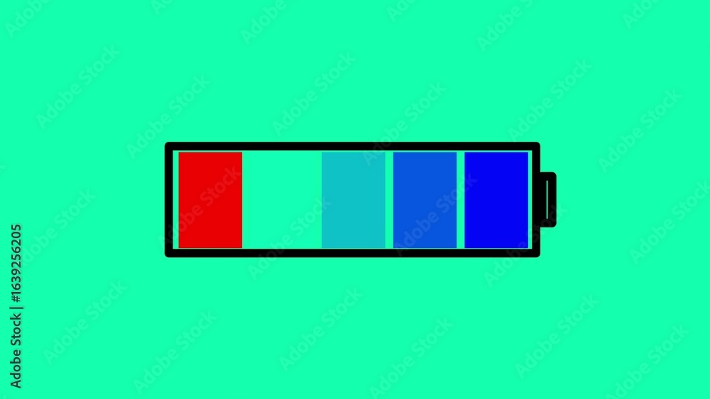 Poster battery icon with color- coded charge levels on a teal background vector illustration