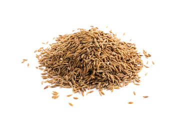 Cumin seed isolated. Caraway or fennel dry seeds close up, zeera macro, Indian cumin or zira grains