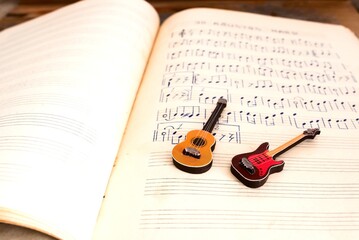 music notes and guitar