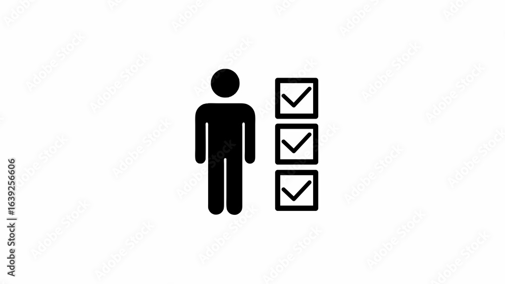 Poster black silhouette of a person with three check boxes on a white background representing completed tas