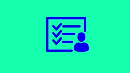 Blue checklist icon with checkmarks and person symbol on a bright green background