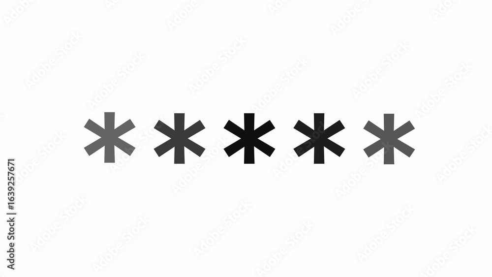 Aufkleber five asterisk symbols in grayscale on a white background representing password security and data pro