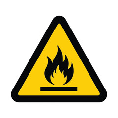 Caution flammable hazard triangle sign signals danger with bold yellow and black design for workplace safety and regulatory compliance needs