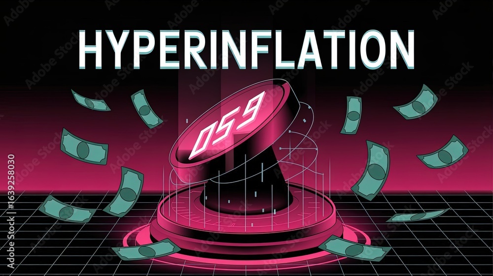 Poster hyperinflation warning: a stark visual depicting the concept of hyperinflation, with a digital count