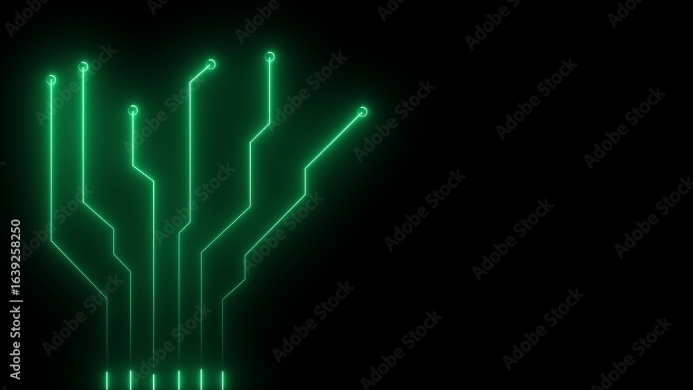 Poster glowing green circuit board lines on black background abstract digital illustration of technology an