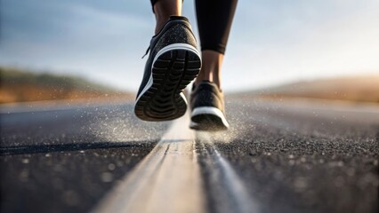 Athlete running on a wet road, showcasing motion and fitness in a dynamic outdoor setting.