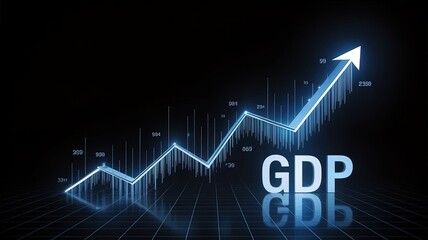 Fototapeta premium Economic Ascent: A dynamic illustration of an upward-trending line representing GDP growth, visualized with a rising arrow against a dark background, symbolizing financial prosperity.