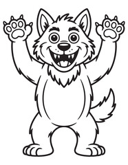 Cute Cartoon Werewolf with Paws Up – Halloween Coloring Page