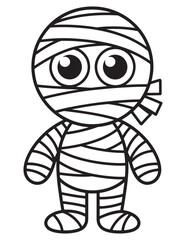 Cute Kawaii Mummy Holding Candy – Halloween Coloring Page for Kids