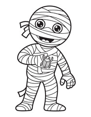 Cute Kawaii Mummy Holding Candy – Halloween Coloring Page for Kids