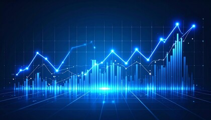 Navigating Financial Heights: Dynamic digital representation of financial growth and market analysis with a glowing chart that captivates the viewer's interest.