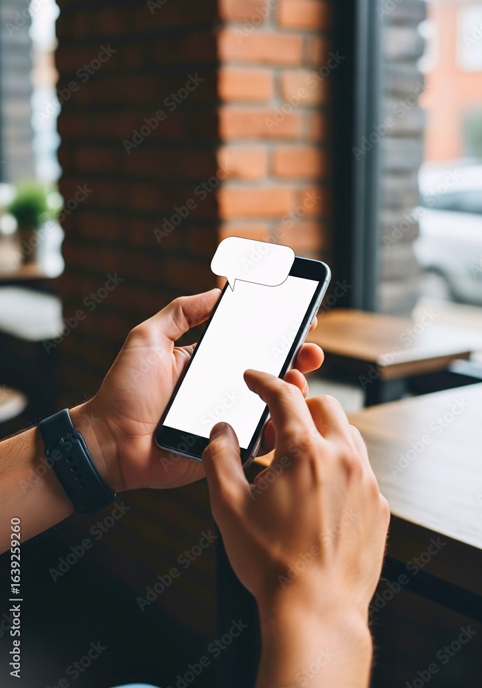 Poster digital interaction: a modern image showing a person interacts with their smartphone, with the inter