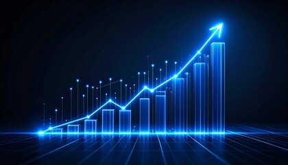 Financial Ascent: A luminous, digital growth chart illustrates the steady upward trajectory of financial progress, symbolizing ambition, data, business and achievement.