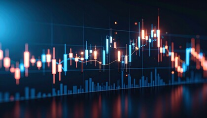 Dynamic Market Analysis: A vibrant digital representation of fluctuating financial data, with a dynamic stock chart indicating trends. The image conveys concepts such as business, trade.