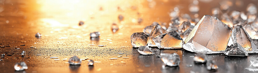 Minimalist frosty surface with shimmering crystal details reflecting warm light, creating serene and sparkling atmosphere on smooth background