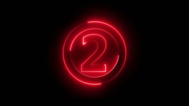 Glowing Red Number Two Inside a Circle on Black Background Neon Light Effect number 2