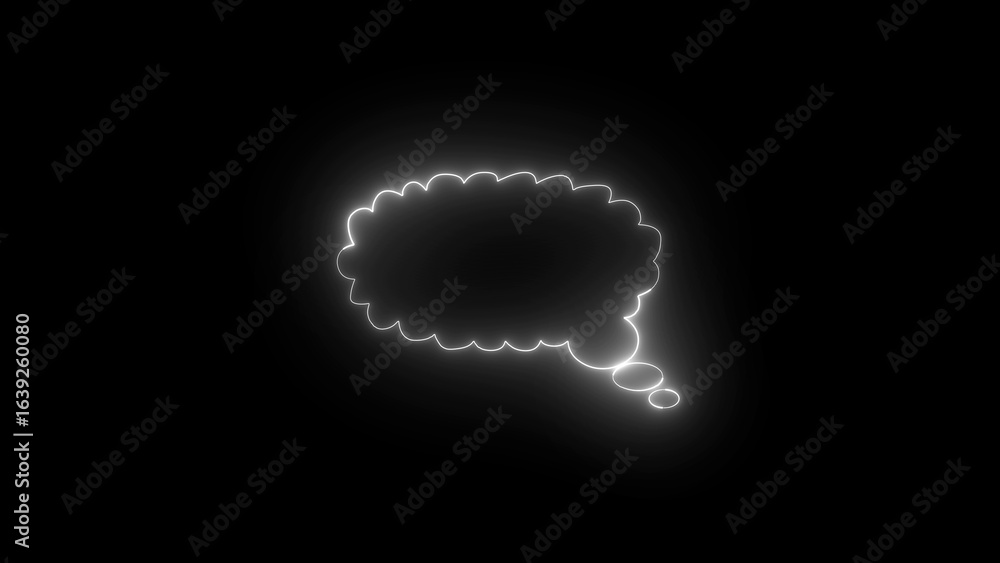 Poster glowing white outline of a speech bubble on a black background with empty space for text or ideas