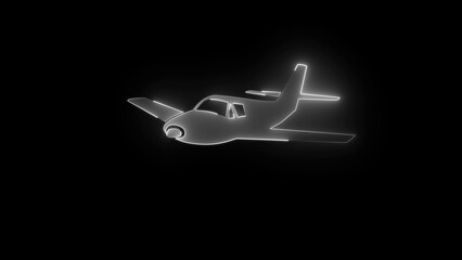 Glowing White Outline of a Small Airplane on a Black Background Depicting a Single Engine Aircraft with Wings and Tail