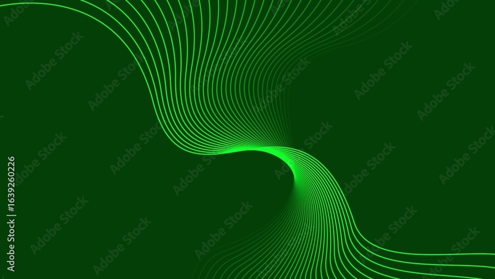 Poster green abstract background with flowing neon lines and a dark green gradient backdrop