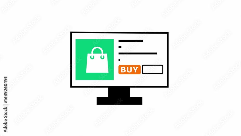 Aufkleber illustration of a computer monitor displaying an online shopping interface with a shopping bag icon 