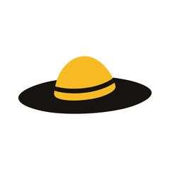 Silhouette of a handwoven straw hat icon for farming and outdoor sun protection with transparent background